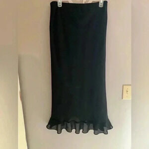 Woman’s MSK Black Chiffon Maxi Asymmetrical Ruffled Lined Y2K Elastic Skirt